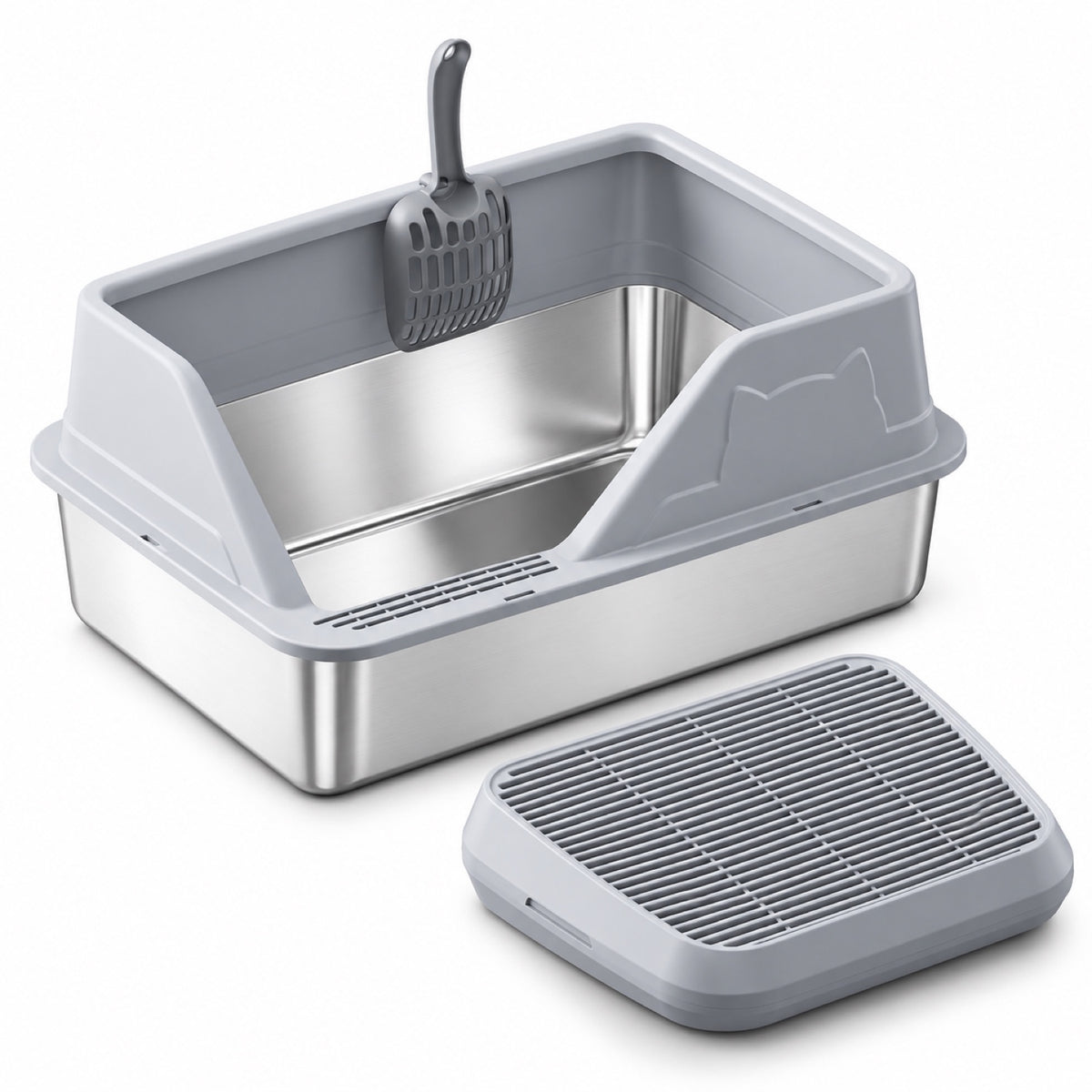 GAVPEPY Extra Large Stainless Steel High-Sided Cat Litter Box, 56 Options image 36 - DPlitterbox5-LightGray-50X35X33CM-V31.jpg