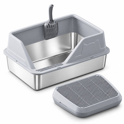 GAVPEPY Extra Large Stainless Steel High-Sided Cat Litter Box, 56 Options image 36 - DPlitterbox5-LightGray-50X35X33CM-V31.jpg