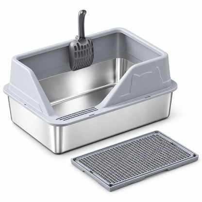 GAVPEPY Extra Large Stainless Steel High-Sided Cat Litter Box, 56 Options image 55 - DPlitterbox5-LightGray-50X35X33CM-V45.jpg