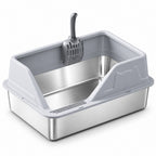 GAVPEPY Stainless Steel and Plastic Extra Large High-Sided Cat Litter Box for Indoor Cat Litter Management and Daily Cleaning, 7 Size Options, Colors Light Gray, Dark Gray, and Black, for Homes, Apartments, Bathrooms and Dedicated Litter Areas