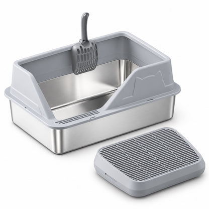 GAVPEPY Extra Large Stainless Steel High-Sided Cat Litter Box, 56 Options image 63 - DPlitterbox5-LightGray-60X40X23CM-V32.jpg
