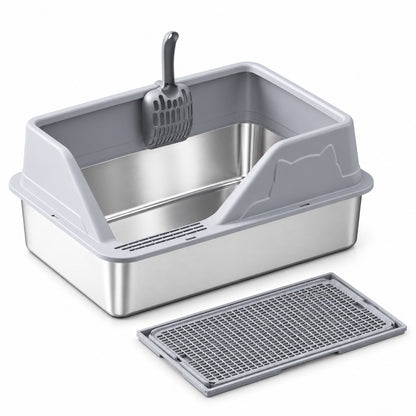 GAVPEPY Extra Large Stainless Steel High-Sided Cat Litter Box, 56 Options image 27 - DPlitterbox5-LightGray-60X40X23CM-V46.jpg