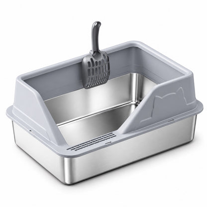 GAVPEPY Extra Large Stainless Steel High-Sided Cat Litter Box, 56 Options image 11 - DPlitterbox5-LightGray-60X40X23CM.jpg