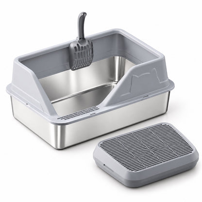 GAVPEPY Extra Large Stainless Steel High-Sided Cat Litter Box, 56 Options image 32 - DPlitterbox5-LightGray-60X40X26CM-V33.jpg