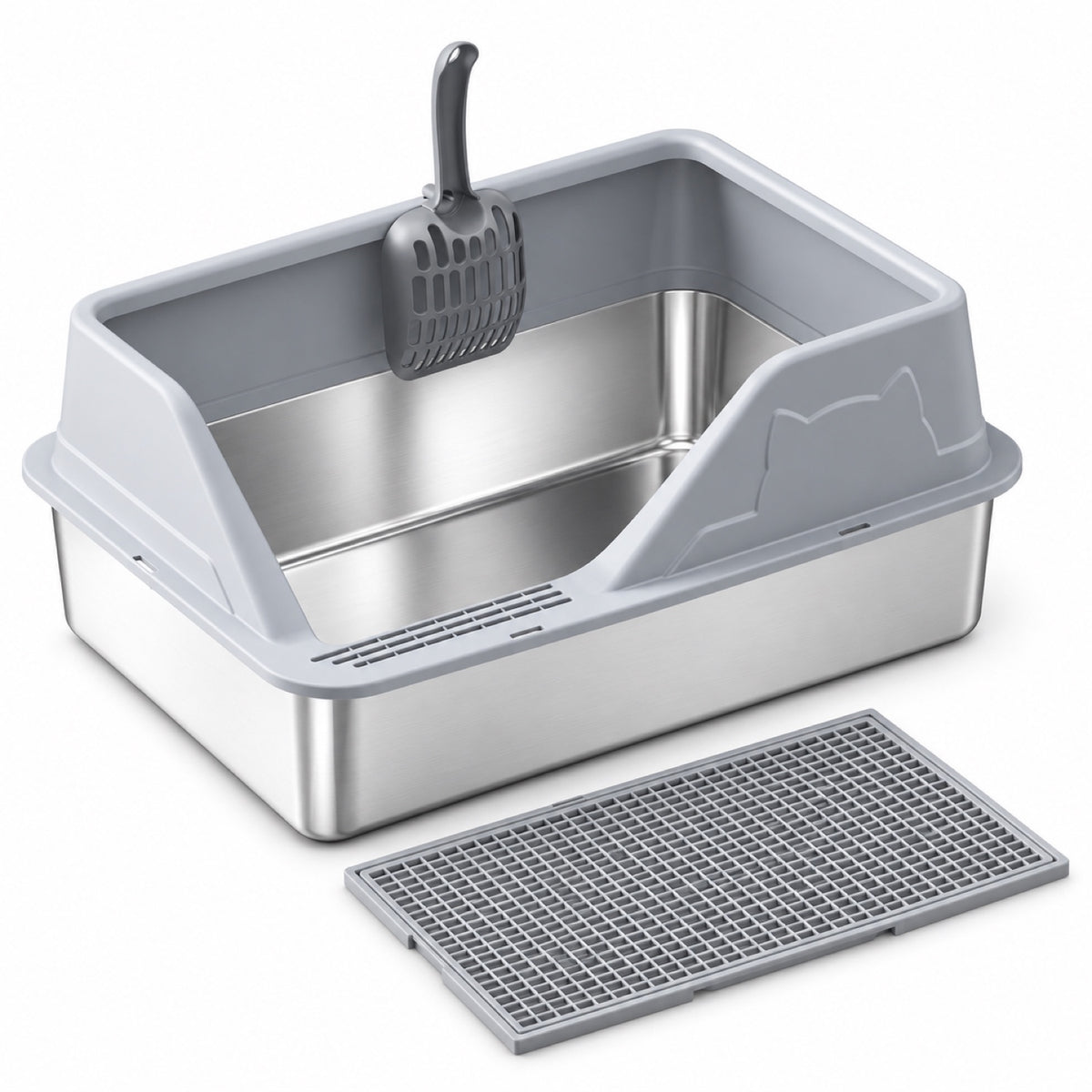 GAVPEPY Extra Large Stainless Steel High-Sided Cat Litter Box, 56 Options image 56 - DPlitterbox5-LightGray-60X40X26CM-V47.jpg