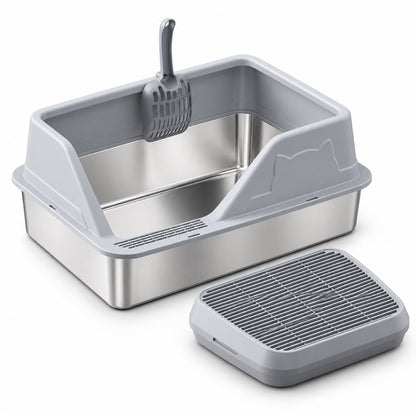 GAVPEPY Extra Large Stainless Steel High-Sided Cat Litter Box, 56 Options image 33 - DPlitterbox5-LightGray-60X40X28CM-V34.jpg