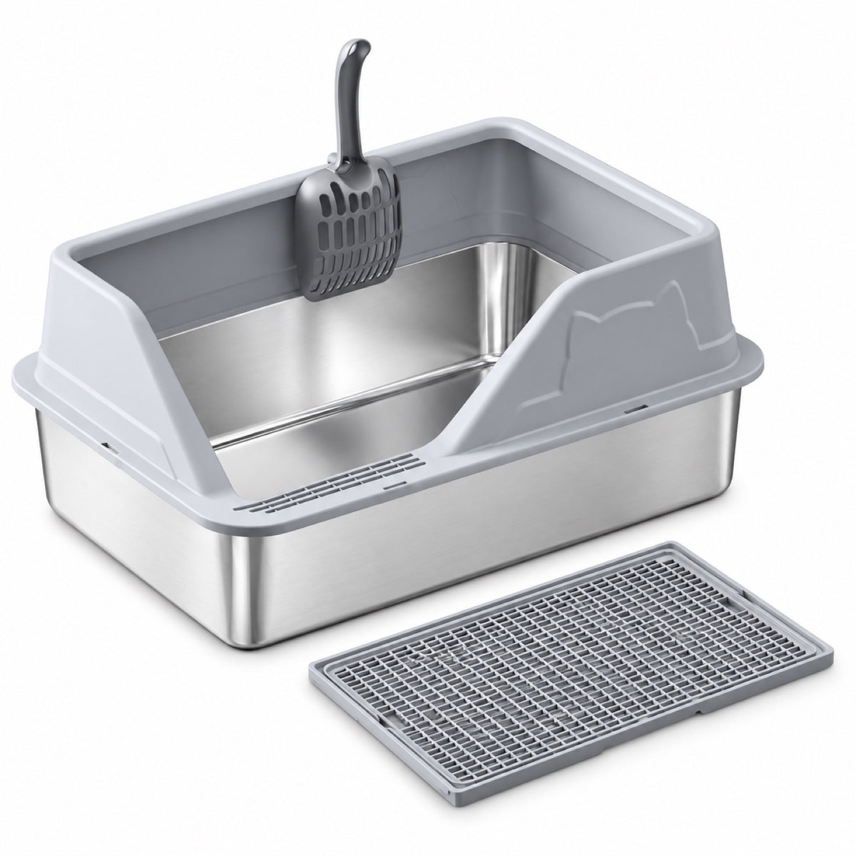 GAVPEPY Extra Large Stainless Steel High-Sided Cat Litter Box, 56 Options image 58 - DPlitterbox5-LightGray-60X40X28CM-V48.jpg