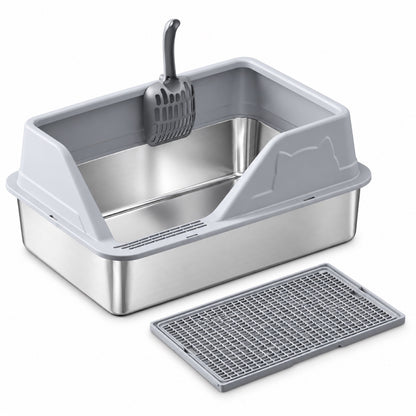 GAVPEPY Extra Large Stainless Steel High-Sided Cat Litter Box, 56 Options image 58 - DPlitterbox5-LightGray-60X40X28CM-V48.jpg