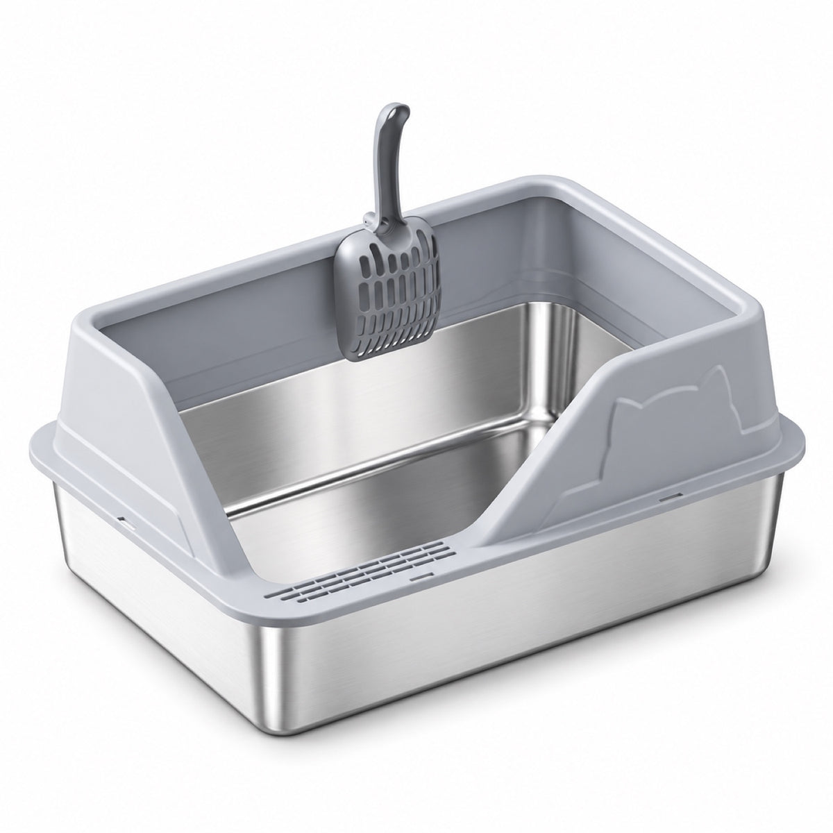 GAVPEPY Extra Large Stainless Steel High-Sided Cat Litter Box, 56 Options image 37 - DPlitterbox5-LightGray-60X40X28CM.jpg