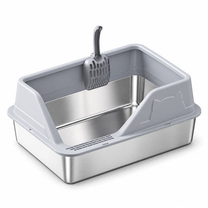 GAVPEPY Extra Large Stainless Steel High-Sided Cat Litter Box, 56 Options image 37 - DPlitterbox5-LightGray-60X40X28CM.jpg