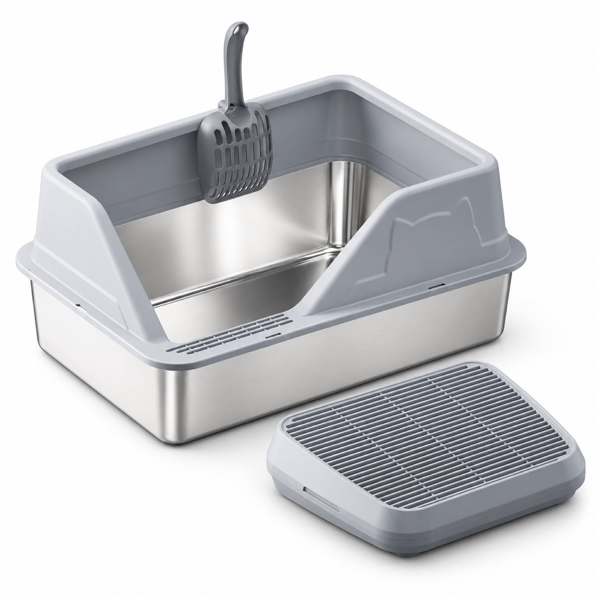 GAVPEPY Extra Large Stainless Steel High-Sided Cat Litter Box, 56 Options image 48 - DPlitterbox5-LightGray-60X40X33CM-V35.jpg