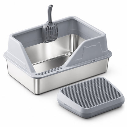 GAVPEPY Extra Large Stainless Steel High-Sided Cat Litter Box, 56 Options image 48 - DPlitterbox5-LightGray-60X40X33CM-V35.jpg