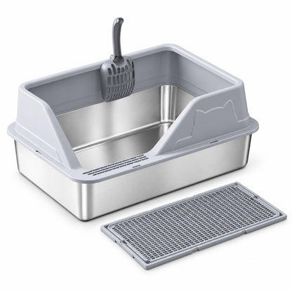GAVPEPY Extra Large Stainless Steel High-Sided Cat Litter Box, 56 Options image 43 - DPlitterbox5-LightGray-60X40X33CM-V49.jpg