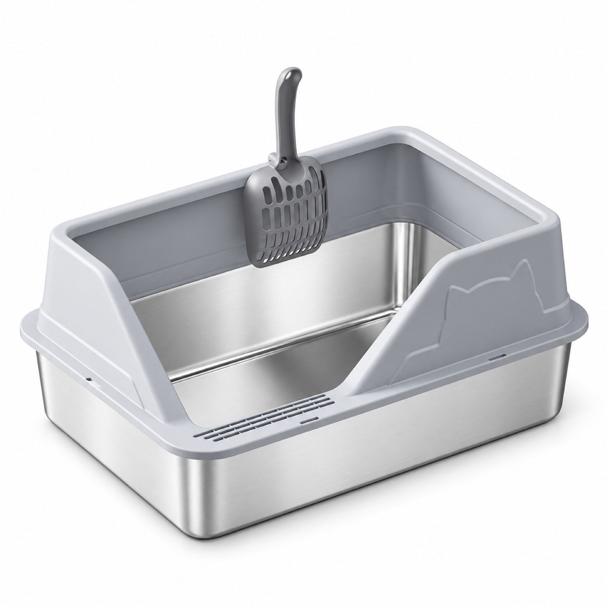 GAVPEPY Extra Large Stainless Steel High-Sided Cat Litter Box, 56 Options image 60 - DPlitterbox5-LightGray-60X40X33CM.jpg