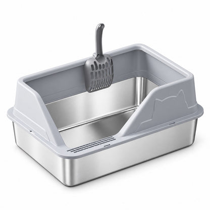 GAVPEPY Extra Large Stainless Steel High-Sided Cat Litter Box, 56 Options image 60 - DPlitterbox5-LightGray-60X40X33CM.jpg
