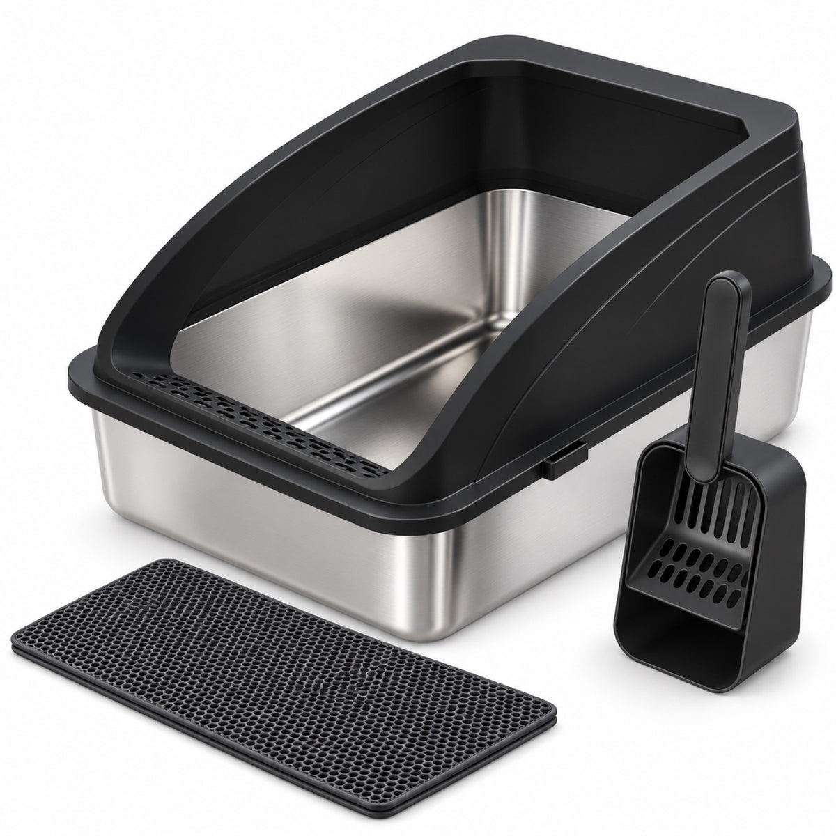 GAVPEPY Extra Large Stainless Steel High-Sided Cat Litter Box, 4 Options image 10 - DPlitterbox6-Black-61X41X30CM.jpg