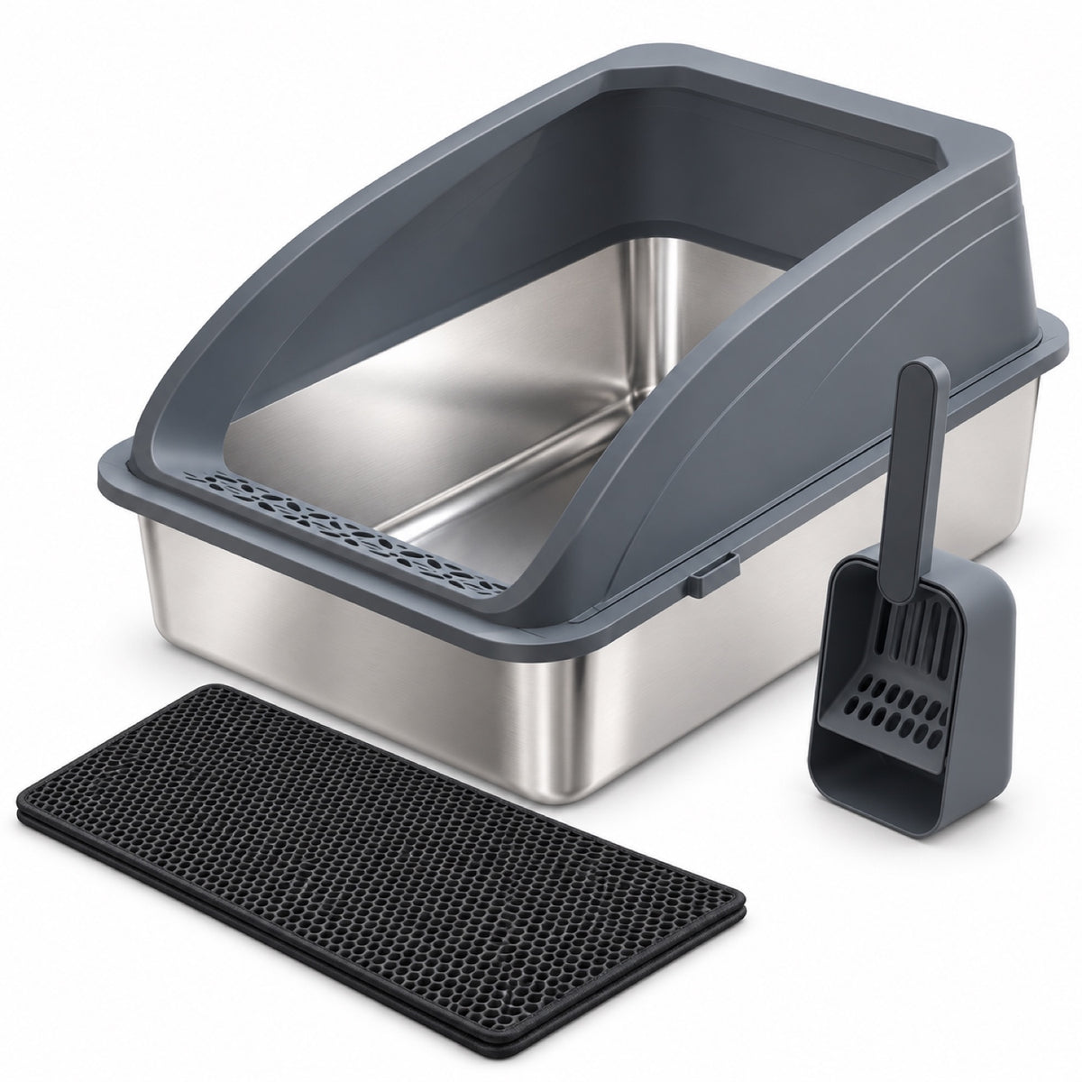 GAVPEPY Extra Large Stainless Steel High-Sided Cat Litter Box, 4 Options image 9 - DPlitterbox6-DarkGray-61X41X30CM.jpg