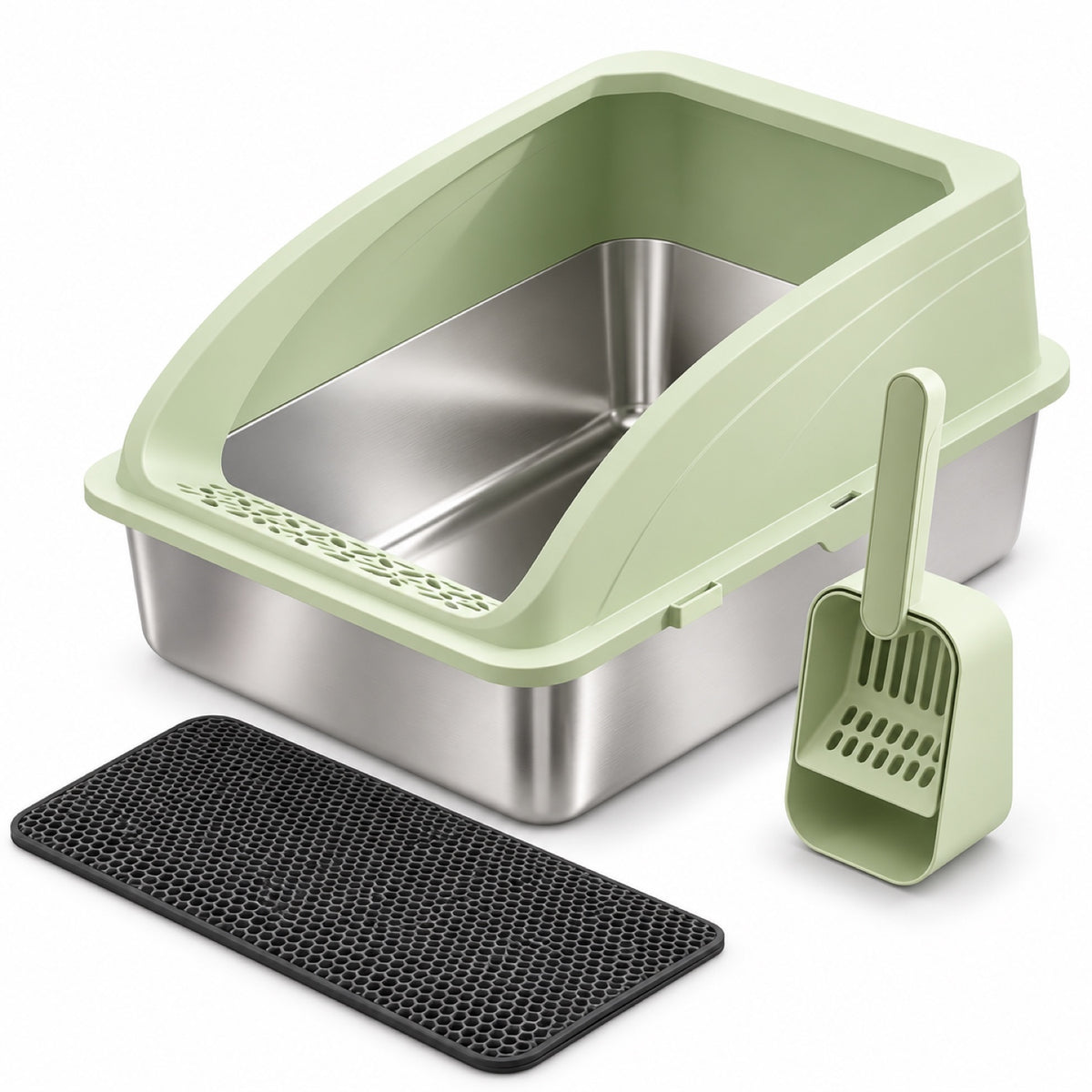 GAVPEPY Extra Large Stainless Steel High-Sided Cat Litter Box, 4 Options image 11 - DPlitterbox6-Green-61X41X30CM.jpg