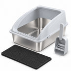 GAVPEPY Stainless Steel and Plastic Extra Large High-Sided Cat Litter Box for Indoor Cat Litter Management and Daily Cleaning, Size 61 x 41 x 30cm, 4 Color Options, for Homes, Apartments, Bathrooms and Dedicated Litter Areas