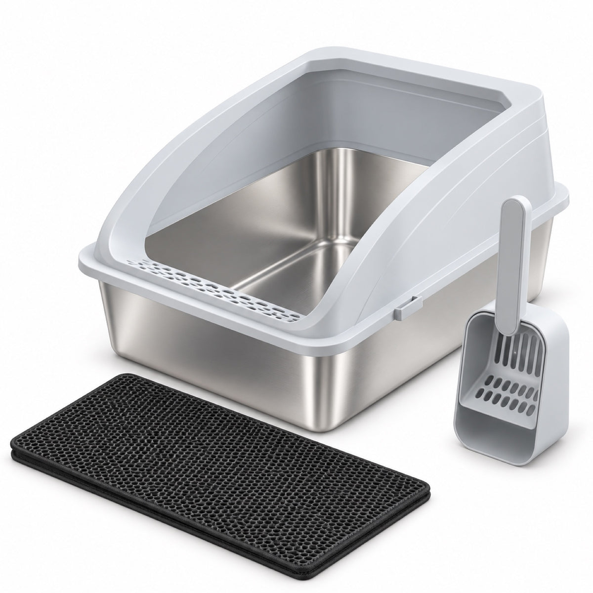 GAVPEPY Extra Large Stainless Steel High-Sided Cat Litter Box, 4 Options image 8 - DPlitterbox6-LightGray-61X41X30CM.jpg