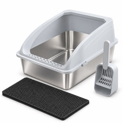 GAVPEPY Extra Large Stainless Steel High-Sided Cat Litter Box, 4 Options image 8 - DPlitterbox6-LightGray-61X41X30CM.jpg