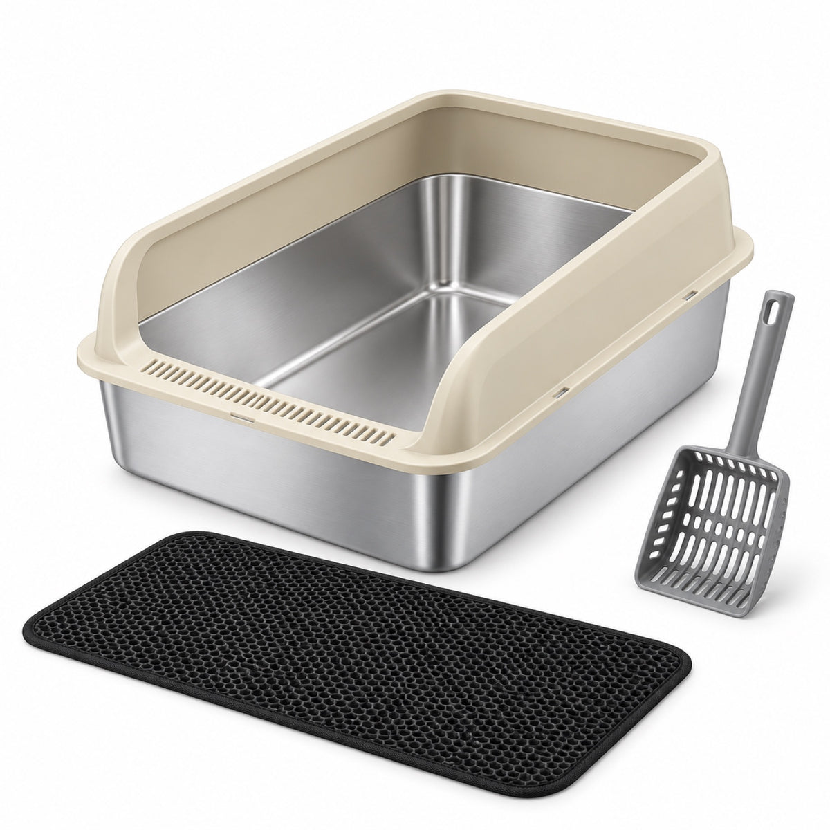 GAVPEPY Extra Large Stainless Steel Top-Entry High-Sided Cat Litter Box, 24 Options image 19 - DPlitterbox8-50X35X20CM-WithScoop.jpg