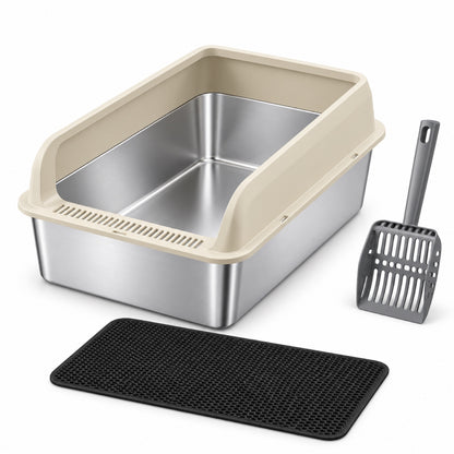 GAVPEPY Extra Large Stainless Steel Top-Entry High-Sided Cat Litter Box, 24 Options image 30 - DPlitterbox8-50X35X25CM-WithScoop.jpg