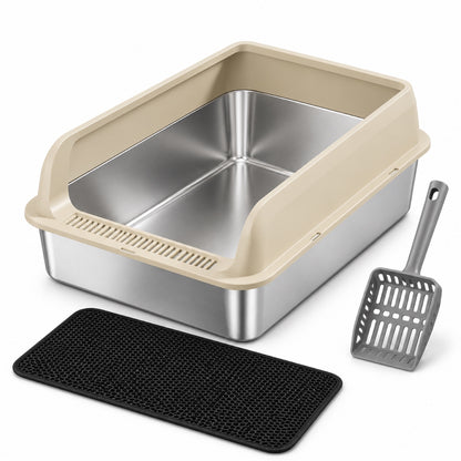 GAVPEPY Extra Large Stainless Steel Top-Entry High-Sided Cat Litter Box, 24 Options image 17 - DPlitterbox8-60X40X20CM-WithScoop.jpg