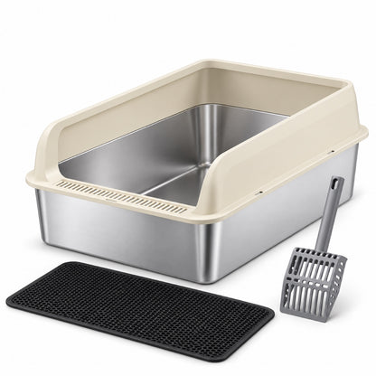 GAVPEPY Extra Large Stainless Steel Top-Entry High-Sided Cat Litter Box, 24 Options image 9 - DPlitterbox8-60X40X25CM-WithScoop.jpg