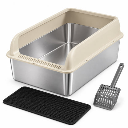 GAVPEPY Extra Large Stainless Steel Top-Entry High-Sided Cat Litter Box, 24 Options image 20 - DPlitterbox8-60X40X30CM-WithScoop.jpg