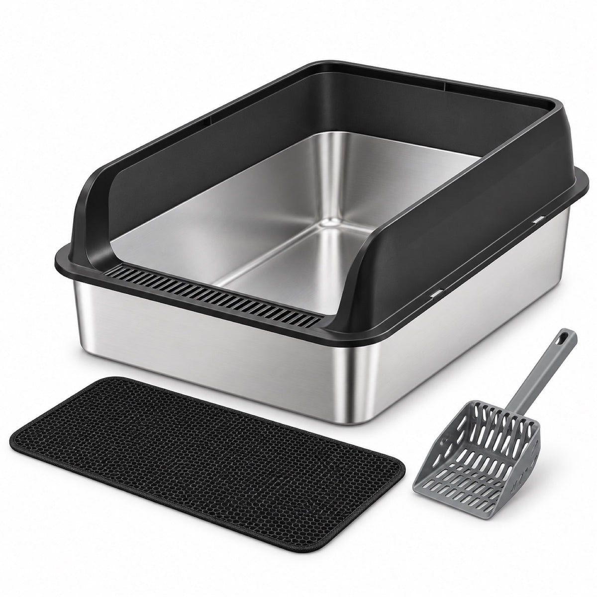 GAVPEPY Extra Large Stainless Steel Top-Entry High-Sided Cat Litter Box, 24 Options image 25 - DPlitterbox8-Black-50X35X20CM-WithScoop.jpg