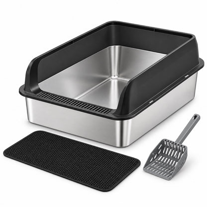 GAVPEPY Extra Large Stainless Steel Top-Entry High-Sided Cat Litter Box, 24 Options image 25 - DPlitterbox8-Black-50X35X20CM-WithScoop.jpg