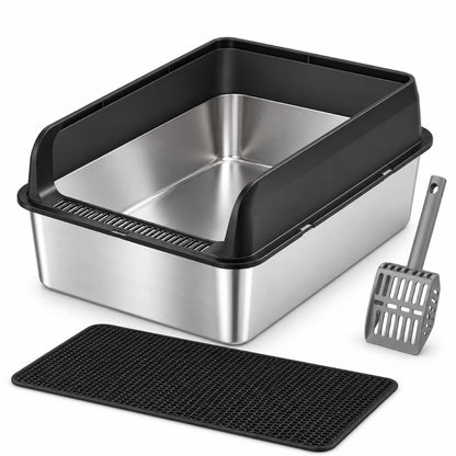 GAVPEPY Extra Large Stainless Steel Top-Entry High-Sided Cat Litter Box, 24 Options image 22 - DPlitterbox8-Black-60X40X25CM-WithScoop.jpg