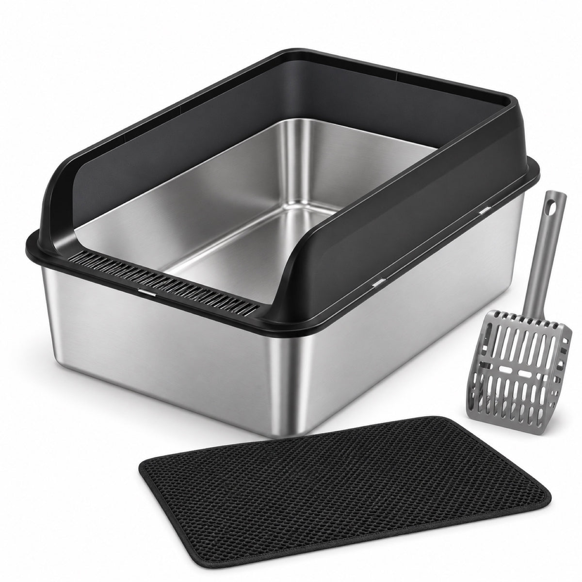 GAVPEPY Extra Large Stainless Steel Top-Entry High-Sided Cat Litter Box, 24 Options image 26 - DPlitterbox8-Black-60X40X30CM-WithScoop.jpg