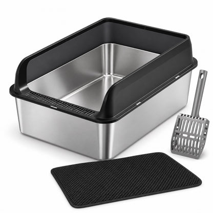 GAVPEPY Extra Large Stainless Steel Top-Entry High-Sided Cat Litter Box, 24 Options image 26 - DPlitterbox8-Black-60X40X30CM-WithScoop.jpg