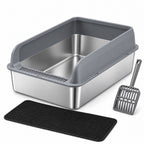 GAVPEPY Stainless Steel and Plastic Extra Large Top-Entry High-Sided Cat Litter Box for Indoor Cat Litter Management and Daily Cleaning, 6 Size Options, 4 Color Options, for Homes, Apartments, Bathrooms and Dedicated Litter Areas