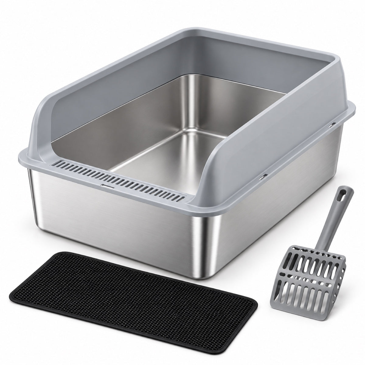 GAVPEPY Extra Large Stainless Steel Top-Entry High-Sided Cat Litter Box, 24 Options image 21 - DPlitterbox8-Gray-50X35X25CM-WithScoop.jpg