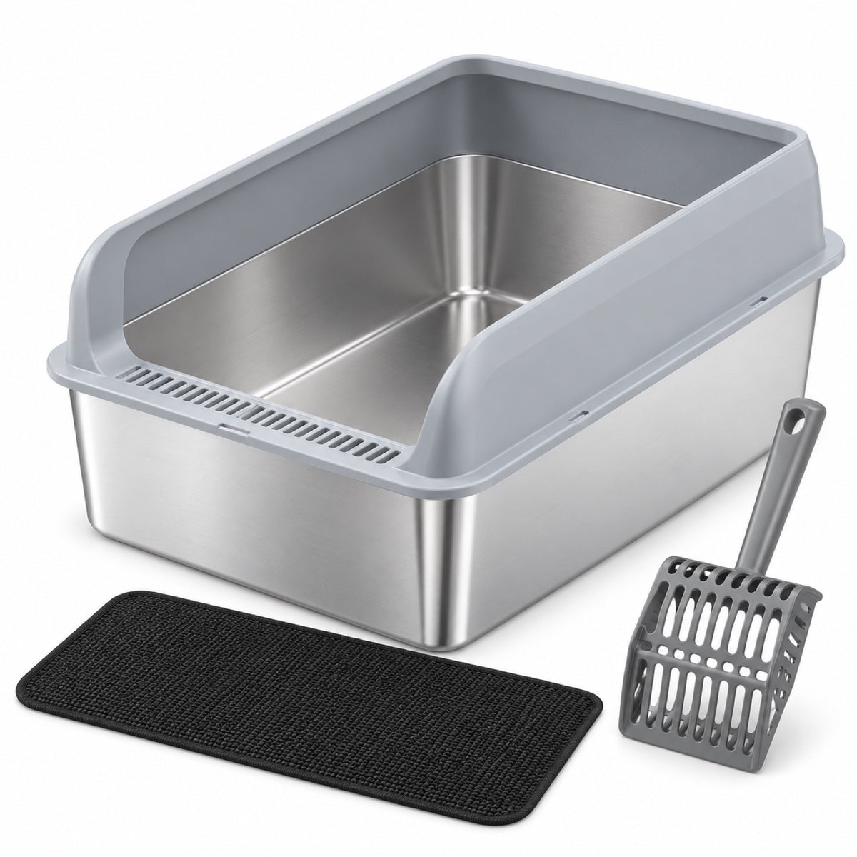 GAVPEPY Extra Large Stainless Steel Top-Entry High-Sided Cat Litter Box, 24 Options image 29 - DPlitterbox8-Gray-50X35X30CM-WithScoop.jpg