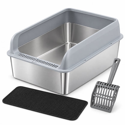 GAVPEPY Extra Large Stainless Steel Top-Entry High-Sided Cat Litter Box, 24 Options image 29 - DPlitterbox8-Gray-50X35X30CM-WithScoop.jpg