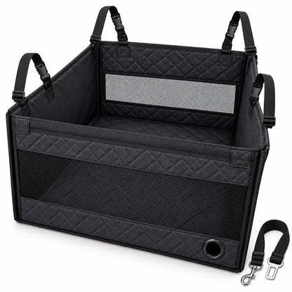 Hard-Bottom Rear Seat Pet Enclosure, 2 Colors, 2 Sizes & 2 Packages, By GAVPEPY image 9 - DPmat15-Black-SafetyOpening-SeatBelt-ReadyStock-OneSize-Var2.jpg