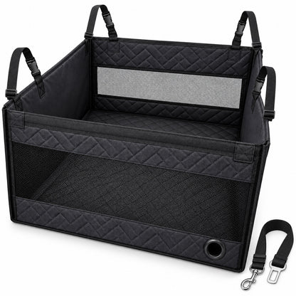 Hard-Bottom Rear Seat Pet Enclosure, 2 Colors, 2 Sizes & 2 Packages, By GAVPEPY image 10 - DPmat15-Black-SafetyOpening-SeatBelt-ReadyStock-OneSize.jpg