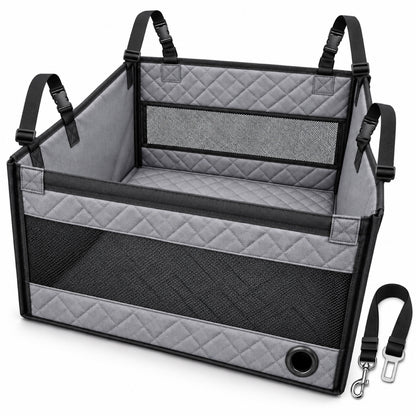 Hard-Bottom Rear Seat Pet Enclosure, 2 Colors, 2 Sizes & 2 Packages, By GAVPEPY image 13 - DPmat15-Gray-SafetyOpening-SeatBelt-ReadyStock-OneSize-Var2.jpg