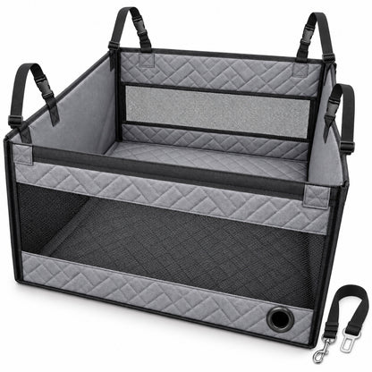 Hard-Bottom Rear Seat Pet Enclosure, 2 Colors, 2 Sizes & 2 Packages, By GAVPEPY image 14 - DPmat15-Gray-SafetyOpening-SeatBelt-ReadyStock-OneSize.jpg