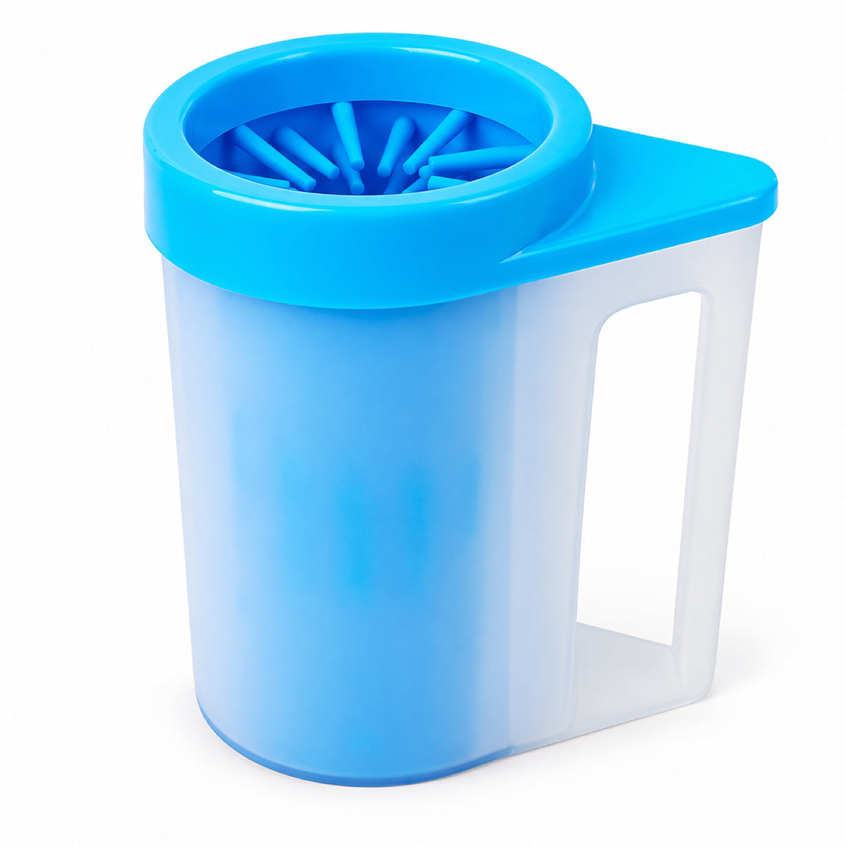GAVPEPY PP plastic Handled Paw Washer with Towel Brush Option, Sizes M, L, Blue, Pink, Green, after rainy walks, park visits and everyday outdoor trips; a reusable cup design for rinsing paws after walks and outdoor play image 8 - DPpawwasher8-Blue-M.jpg