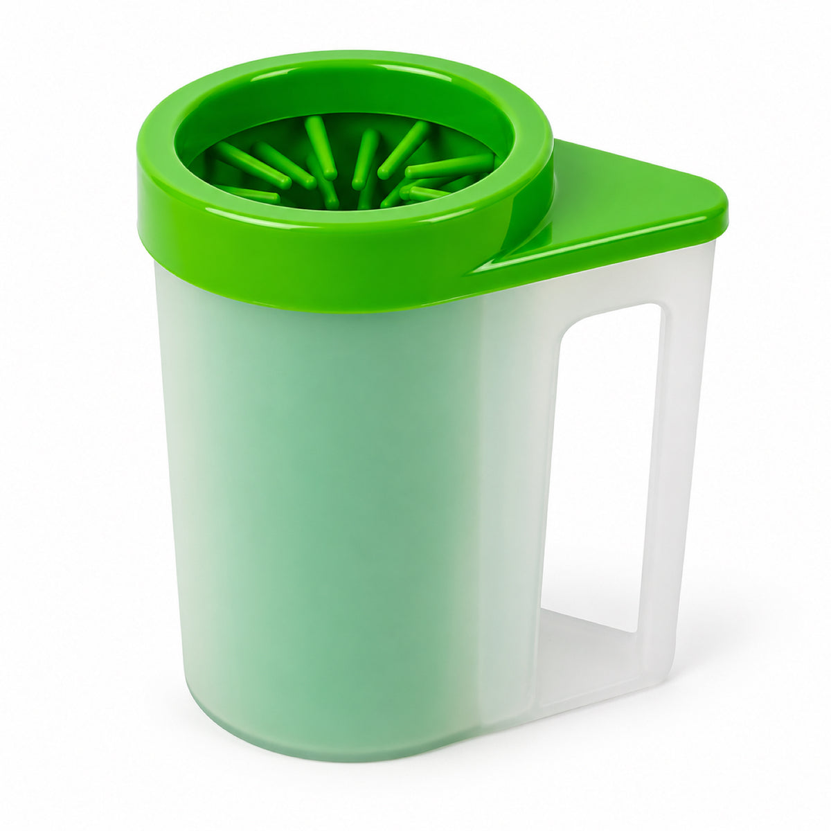 GAVPEPY PP plastic Handled Paw Washer with Towel Brush Option, Sizes M, L, Blue, Pink, Green, after rainy walks, park visits and everyday outdoor trips; a reusable cup design for rinsing paws after walks and outdoor play image 10 - DPpawwasher8-Green-M.jpg
