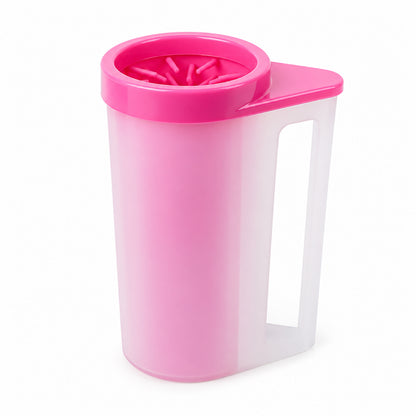 GAVPEPY PP plastic Handled Paw Washer with Towel Brush Option, Sizes M, L, Blue, Pink, Green, after rainy walks, park visits and everyday outdoor trips; a reusable cup design for rinsing paws after walks and outdoor play image 12 - DPpawwasher8-Pink-M-WithTowelBrush.jpg