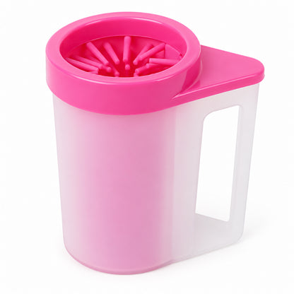 GAVPEPY PP plastic Handled Paw Washer with Towel Brush Option, Sizes M, L, Blue, Pink, Green, after rainy walks, park visits and everyday outdoor trips; a reusable cup design for rinsing paws after walks and outdoor play image 9 - DPpawwasher8-Pink-M.jpg