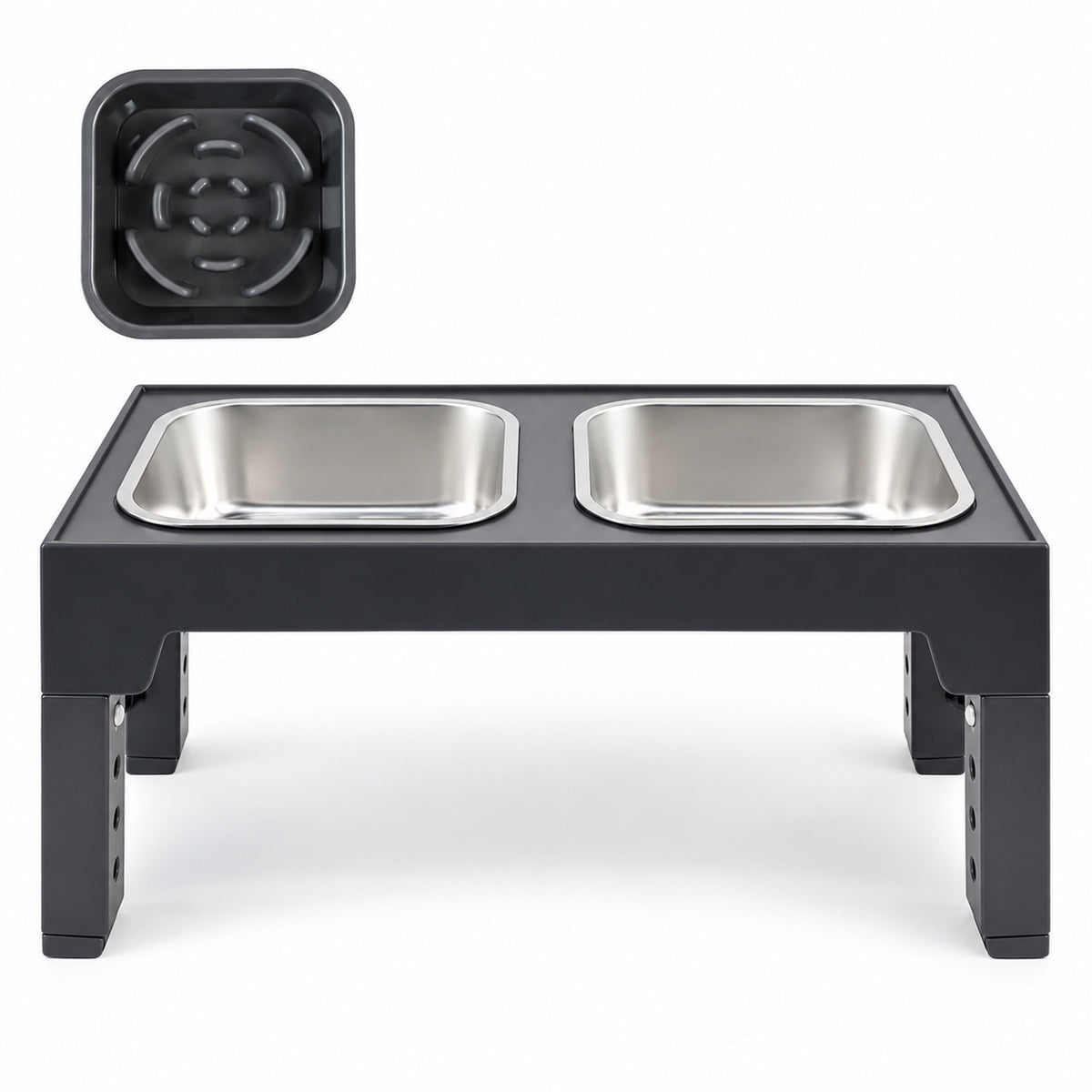 Adjustable Foldable Pet Bowl Stand, 2 Colors & 3 Bowl Sets, By GAVPEPY image 2 - DPtravelfeeder20-Black-V6.jpg