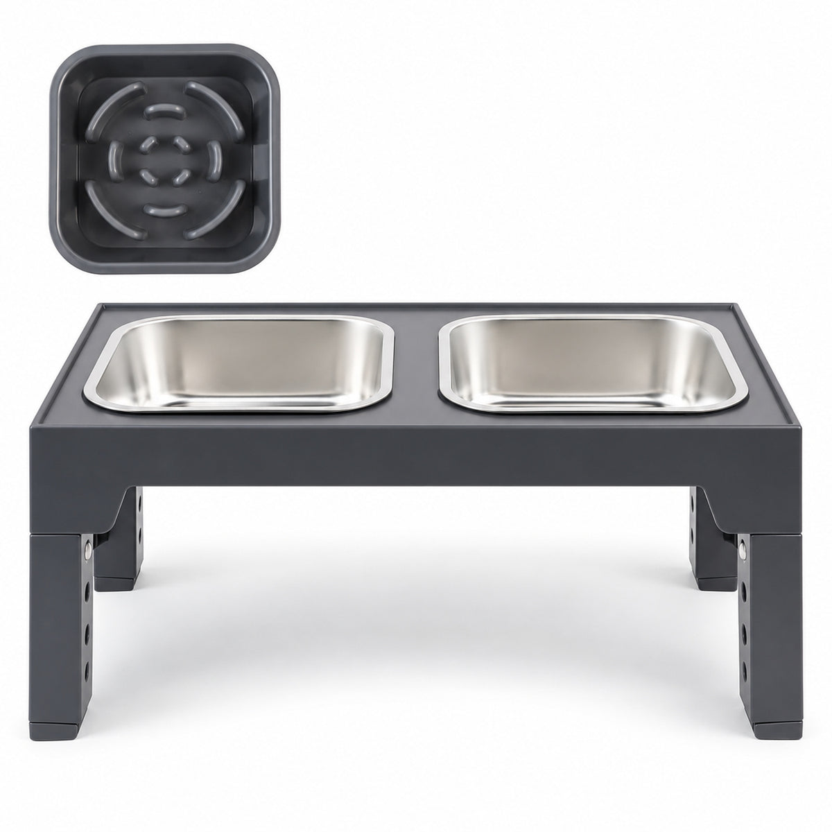Adjustable Foldable Pet Bowl Stand, 2 Colors & 3 Bowl Sets, By GAVPEPY image 5 - DPtravelfeeder20-Gray-V5.jpg