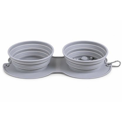 Collapsible Silicone Double Pet Travel Bowl, 3 Colors, By GAVPEPY image 2 - DPtravelfeeder21-Gray.jpg